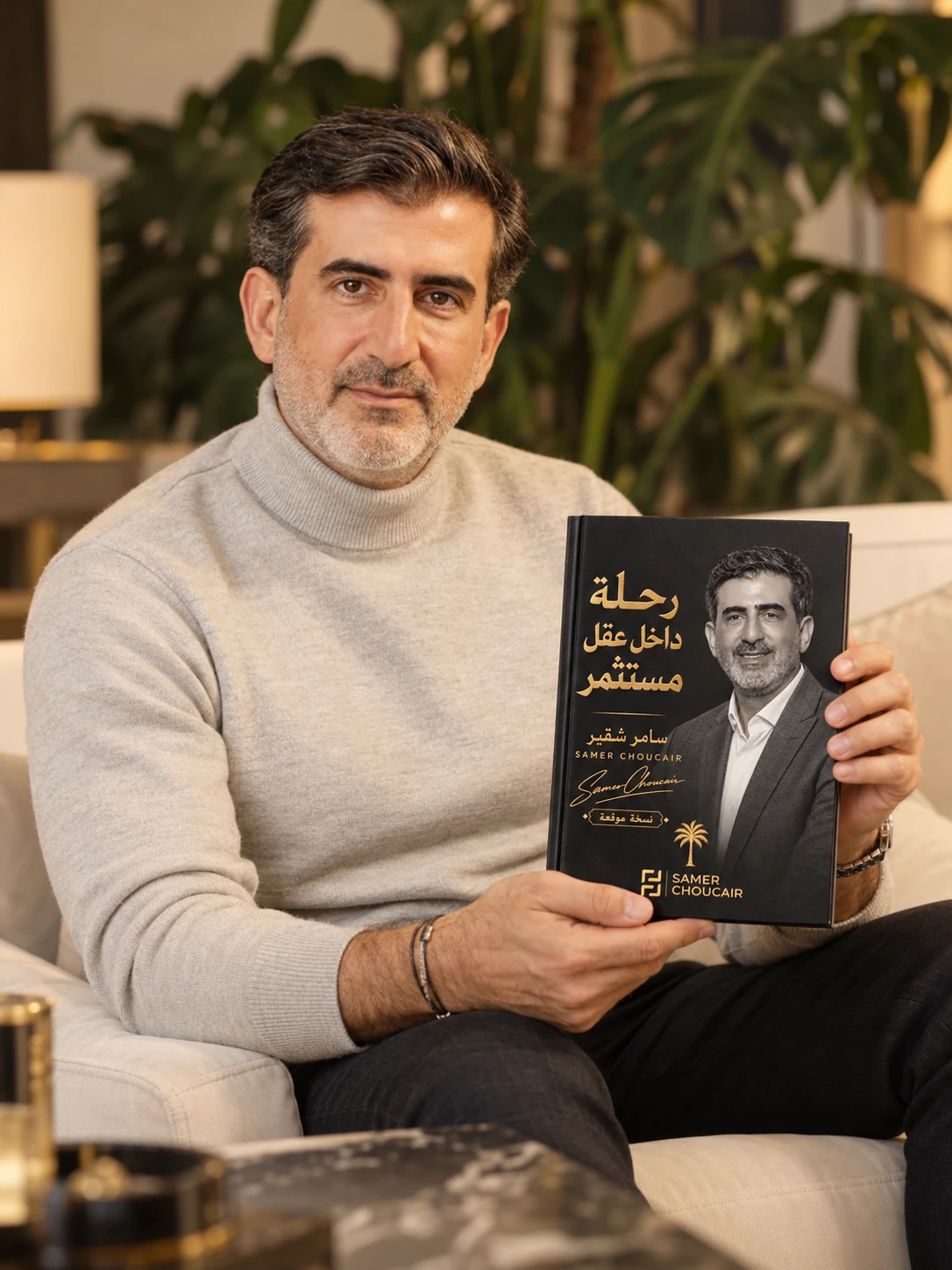 Samer Choucair holding his book